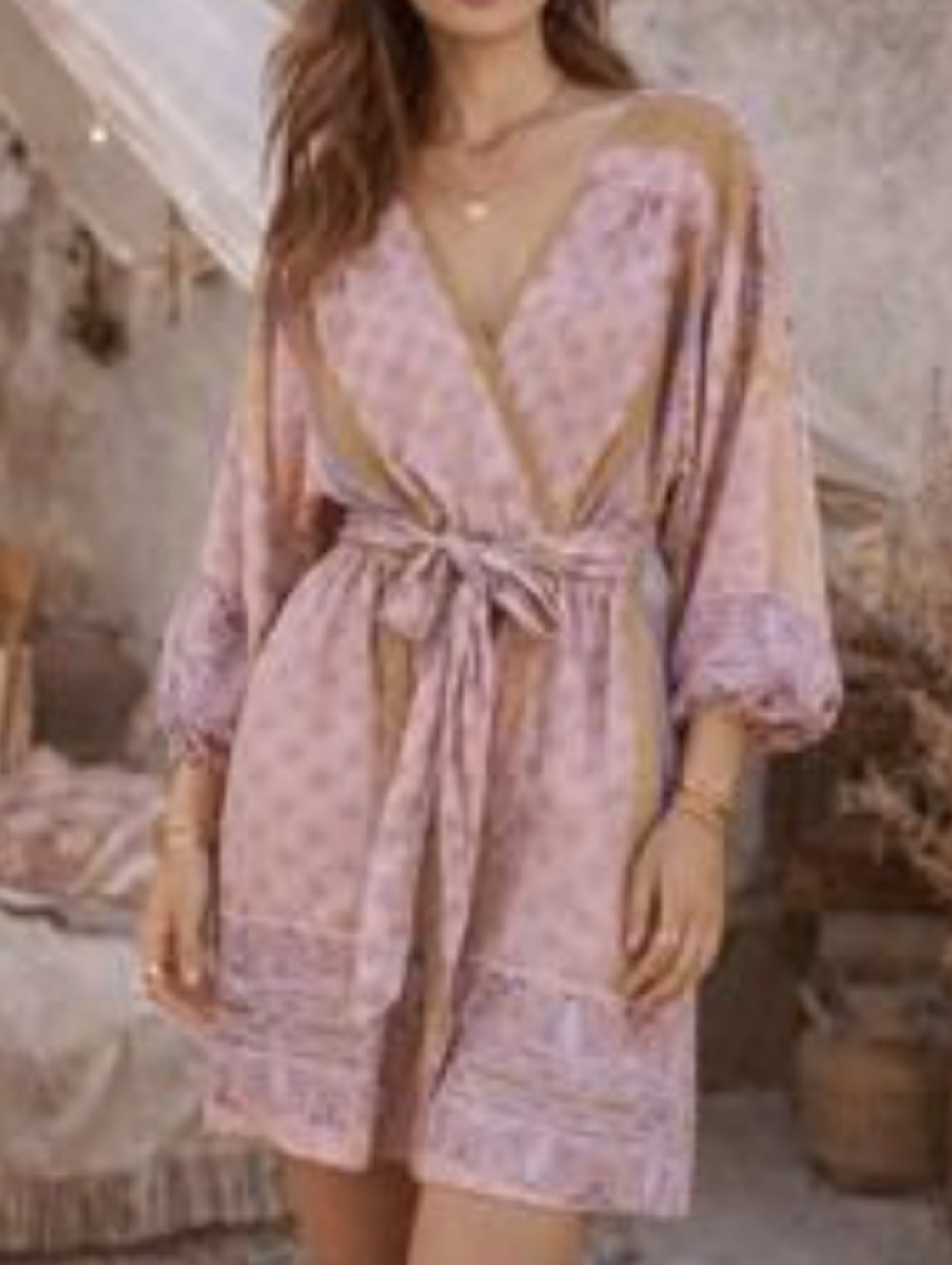 Arula 14/16 Wrap Front Kimono Satin Dress Patchwork